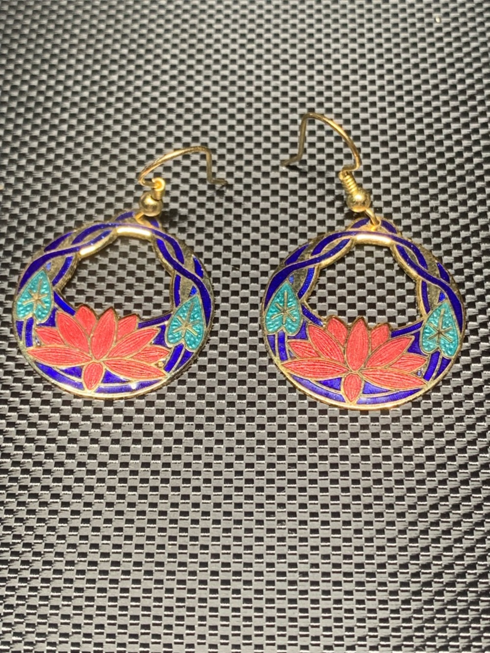 Cloisonné Earrings with Lotus Flower Design